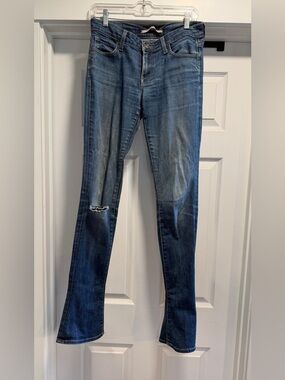 Vince Dark Blue Boot Cut Jeans with Knee Distress